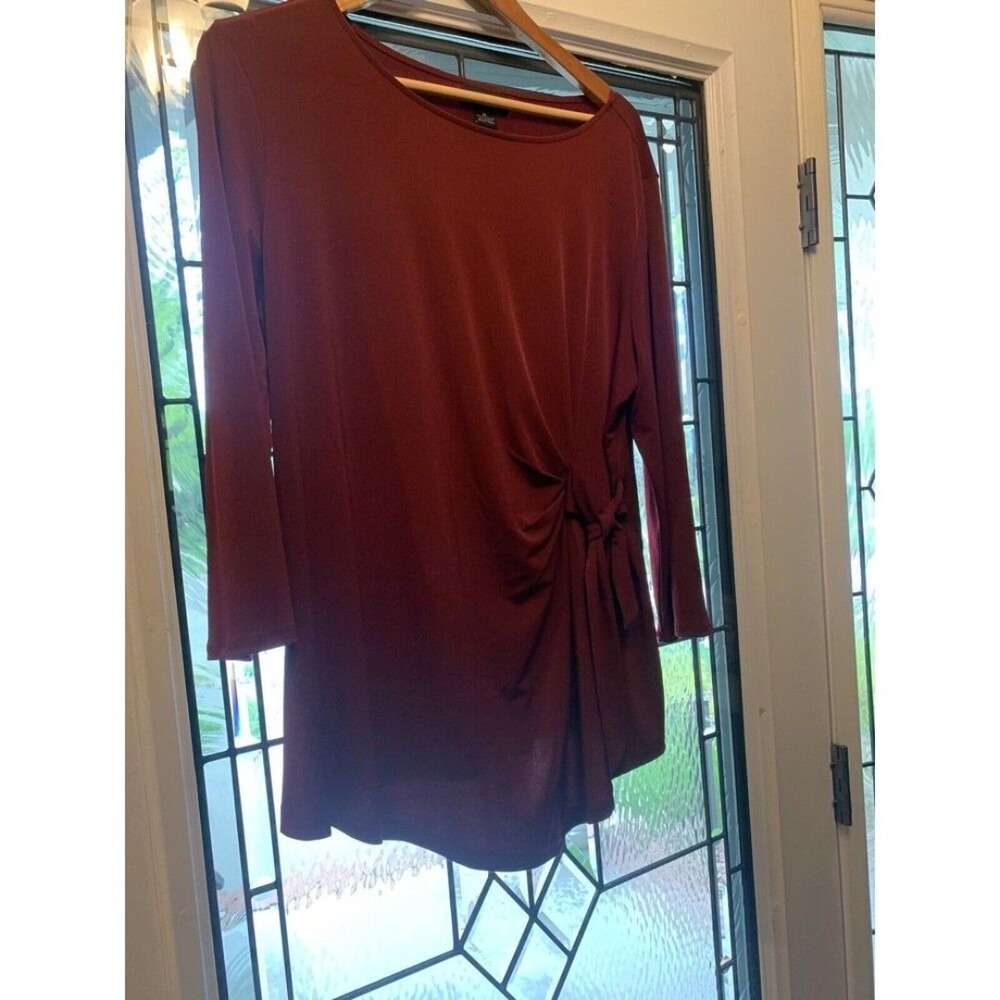 Liz Claiborne XL Burgundy Scoop Neck Cinch At Waist Tunic Top - Picture 6 of 12